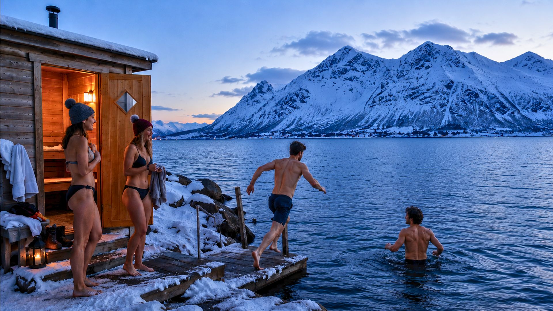sauna tuffo oceano artico lyngen alps norvegia