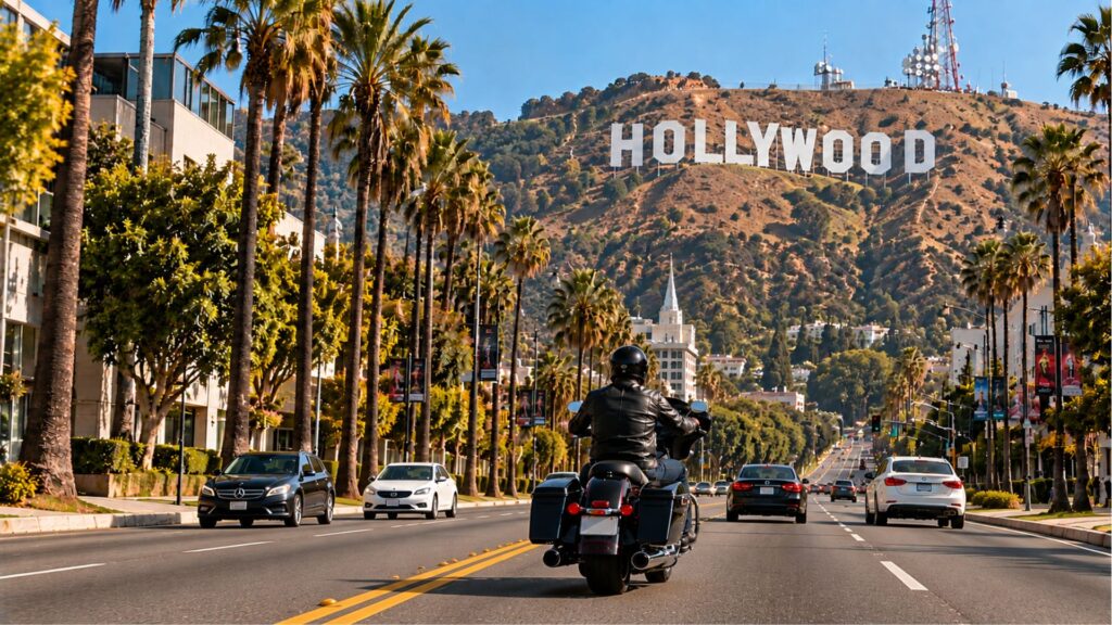 california hollywood viaggio moto